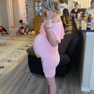 Pink off the shoulder maternity dress
